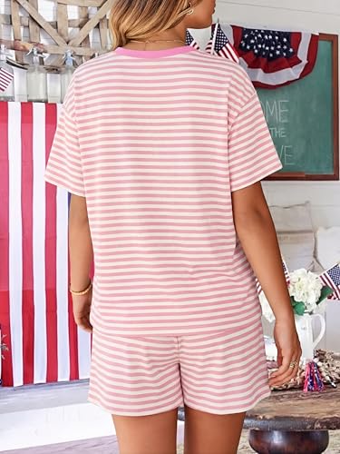 Image of VILOVE 4th of July 2 Piece Sequin Outfits Women 250 Anniversary Usa Shirts and Short Sets Casual Patriotic Shirt Summer Set