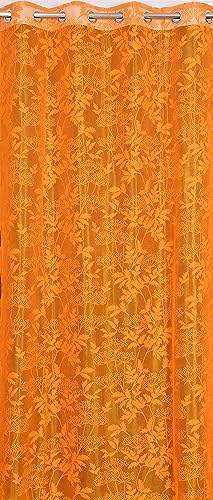 Image of Galaxy Home Decor Transparent Lily Net Curtain Sheer Curtains for Long Door 8 Feet, Pack of 1, Orange