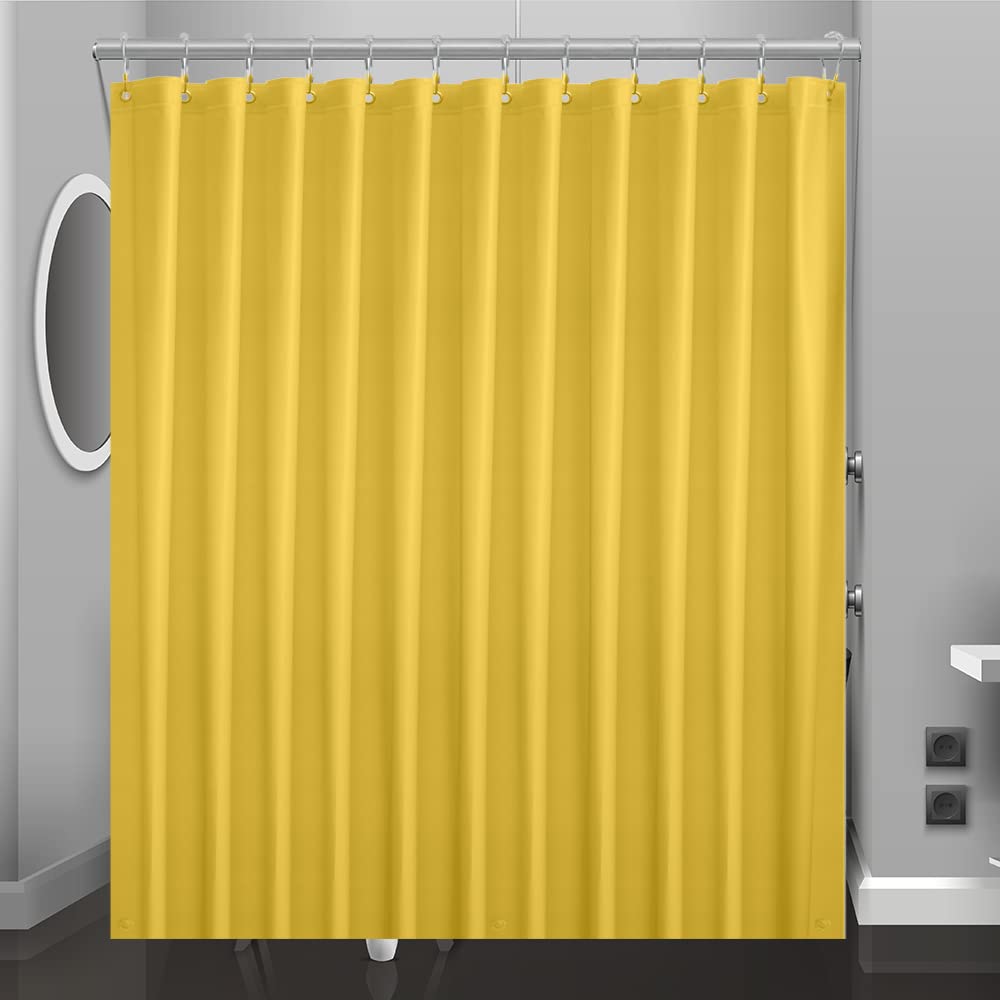 Eazzier Bath Yellow Cream Plastic Shower Curtain Or Liner, 72x72 Inch Lightweight Yellow Plastic Bathroom Shower Showroom Inner Curtain with Rustproof Metal Grommet Holes and Weighted Magnets