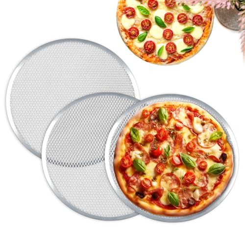 STARVAST Lot de 3 Grille à Pizza 33 CM, Plaque à Pizza en Aluminium, Plat Pizza Rond pour Pizza, Grille de Barbecue