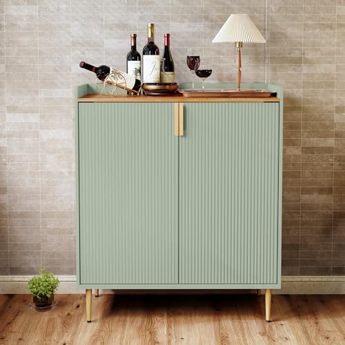 HOLTICO Armario de vino con estantes para 9 botellas, armario de bar moderno armario para café, alcohol, botellero de madera, aparador buffet para cocina, comedor, salón (verde salvia)