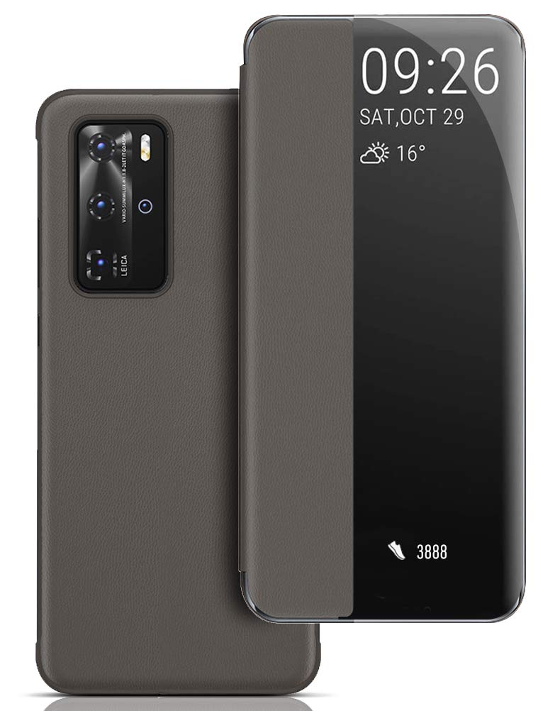Case for P40 Pro, Smart View Window P40 Pro Flip Case Auto wake/sleep Protective Cover for P40 Pro - Dark Grey
