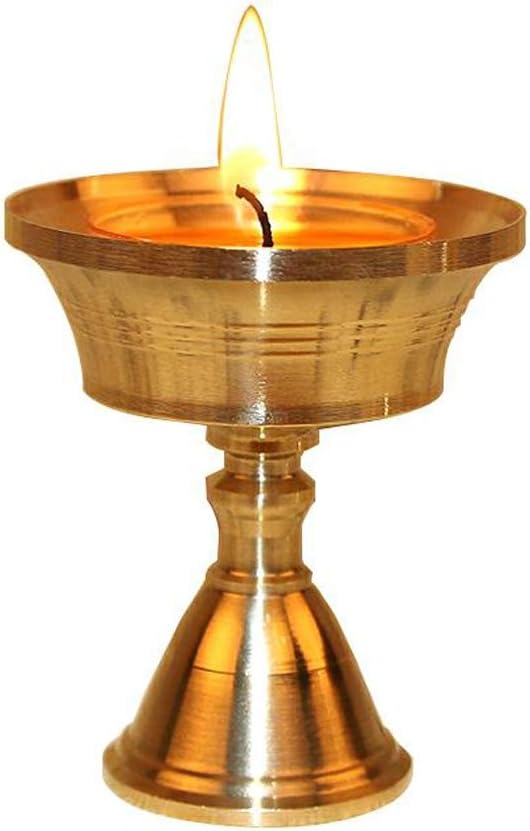 Ghee Lamp Butter Lamp Holder with Wick Golden Brass Cup