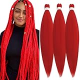 Pre Stretched Braiding Hair Long Braid 24 Inch 3 Packs Braiding Hair Extensions Professional Synthetic Fiber Crochet Twist Braids (Red, 24Inch (Pack of 3))