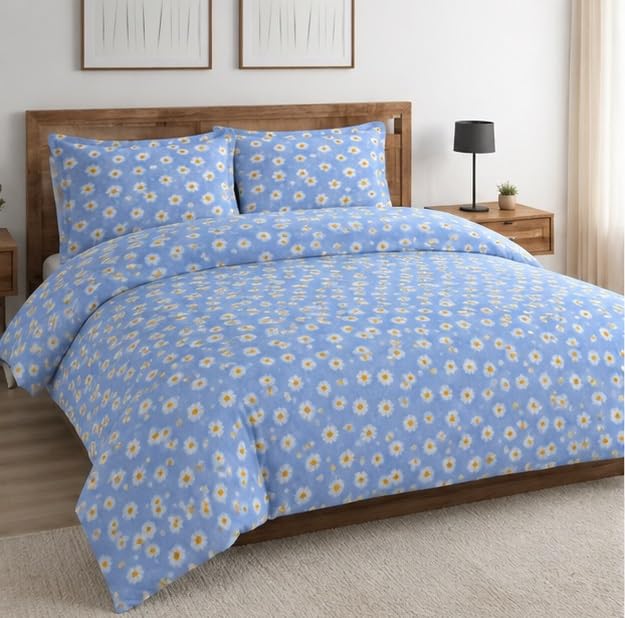 BHD Quilt Cover Glace Cotton Super Soft Duvet Cover Double Bed with Zipper Blanket Cover/Rajai Cover/Comforter Cover/Queen Size Glace Cotton for Home,Hotel, Guest House[90x100] inch Blue-image-27