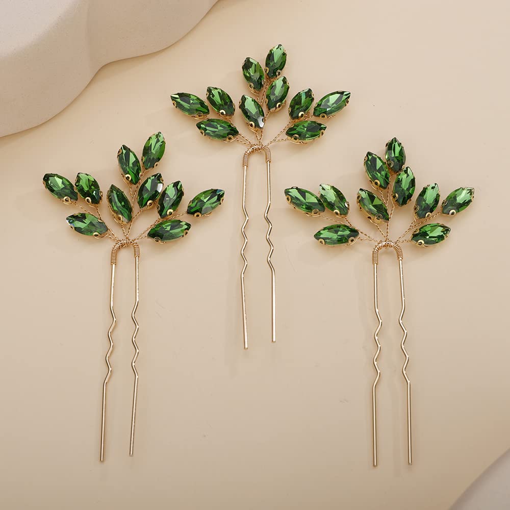 Teyglen 3pcs Bridal Crystal Hair Pins Rhinestones Hair Pieces Simple Crystal Wedding Hair Accessories Handmade Hair Pins for Women Bride(Rose Red)