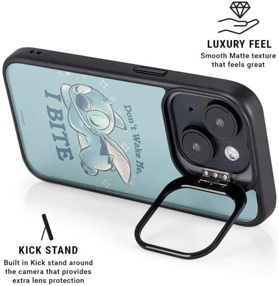 Skinit Kickstand Phone Case Compatible with iPhone 14 - Officially Licensed Disney Lilo and Stitch Dont Wake Me I Bite Design