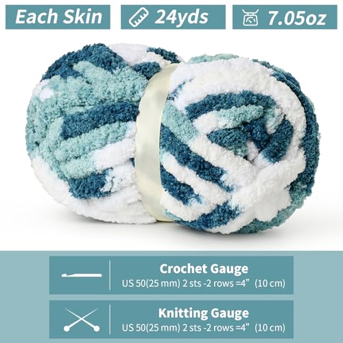 Image of 10 Pack Jumbo Chunky Yarn for Hand Knitting, Fluffy Chunky Chenille Yarn for Crocheting, Variegated Chunky Knit Baby Blanket Yarn, 240 yds /70.5 oz Super Bulky Yarn(Fresh Blue)