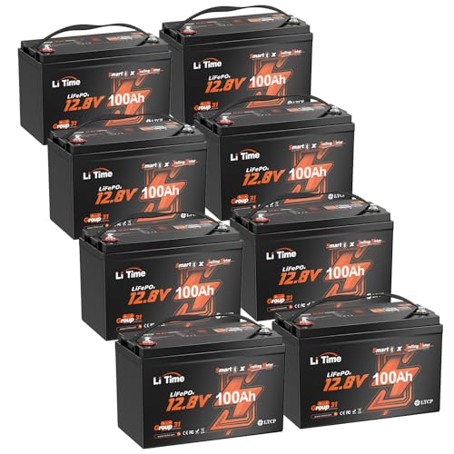 Image of Litime 12V 100Ah Trolling Motors LiFePO4 Battery (Group 31), 12 Volt Bluetooth Lithium Batteries, Max. 15000 Deep Cycles, 100A BMS, Low-Temp Protection for Marine, Boat, Yacht, RV, Solar (8-Pack)