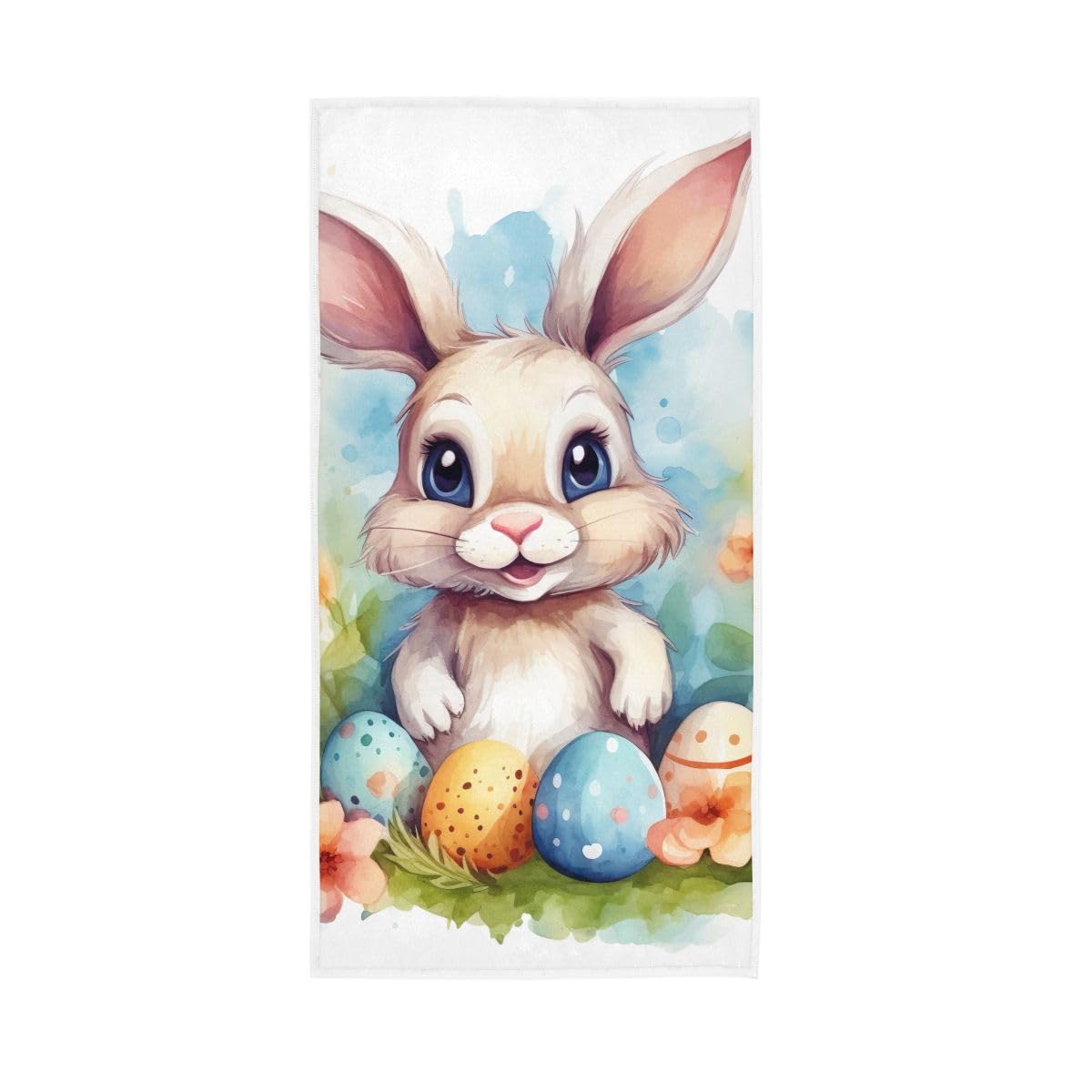 HUYGD Watercolor Cartoon Bunny Easter Eggs Hand Towels Cotton Absorbent Soft Decorative Towel for Bathroom 15 x 30 Inch