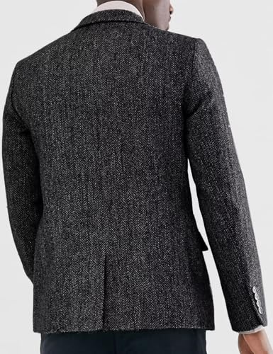 Wangyue Men's Tweed Herringbone 3 Piece Suits Formal Regular Fit Wedding Groom Suits3