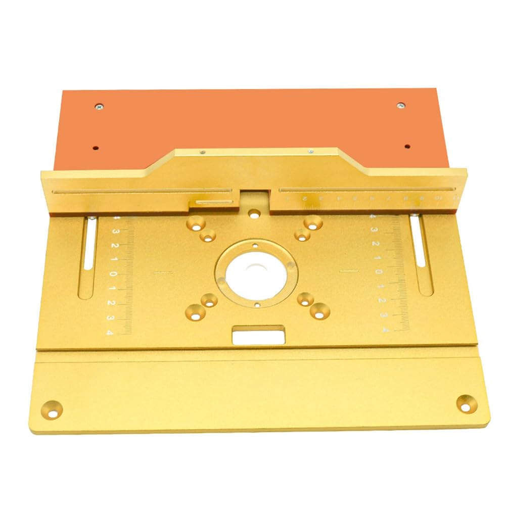 Elevadores de enrutador para carpintería, Elevador de enrutador con Placa Superior de 9,4 x 7,9 Pulgadas, Tablero de Mesa Biselado con Ranuras para carpintería (Dorado)