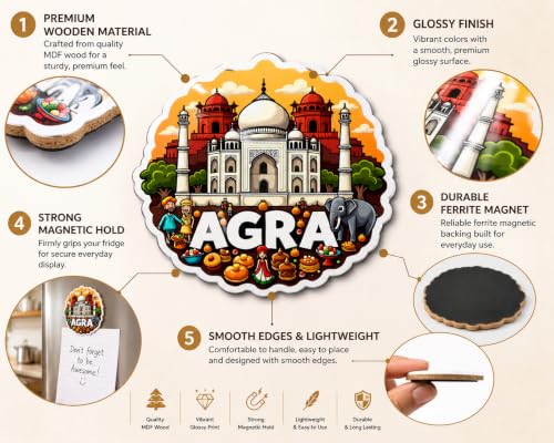 Image of Naxon Agra City Theme Souvenir Wooden Fridge Magnet for Refrigerator - Printed Fridge Magnet for Kitchen & Home Decor | Perfect Souvenir Gift | Size 3x3 in | Pack of 1