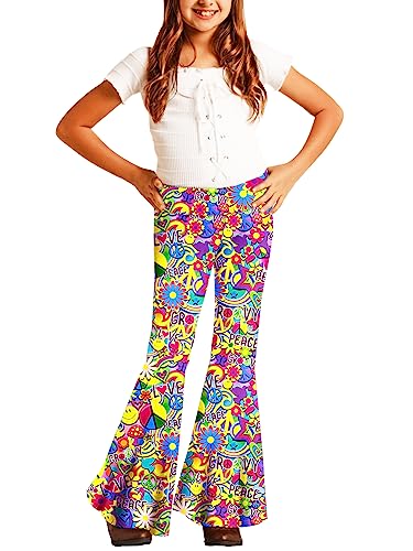 Image of Deerose Girls Halloween Hippie Bell Bottom Pants High Waist Flare Pants 5-14 Years