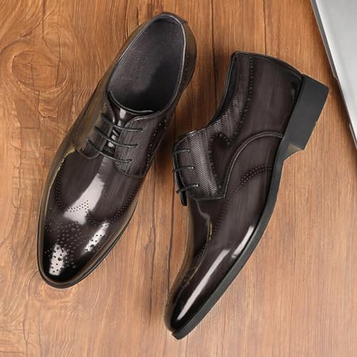 Mens Business Tuxedo Oxfords Dress Shoes, Patent Pointed Toe Lace-up Business Comfortable Chunky Heel Soft Bottom Casual Work Office Formal Derby Dress Shoes3