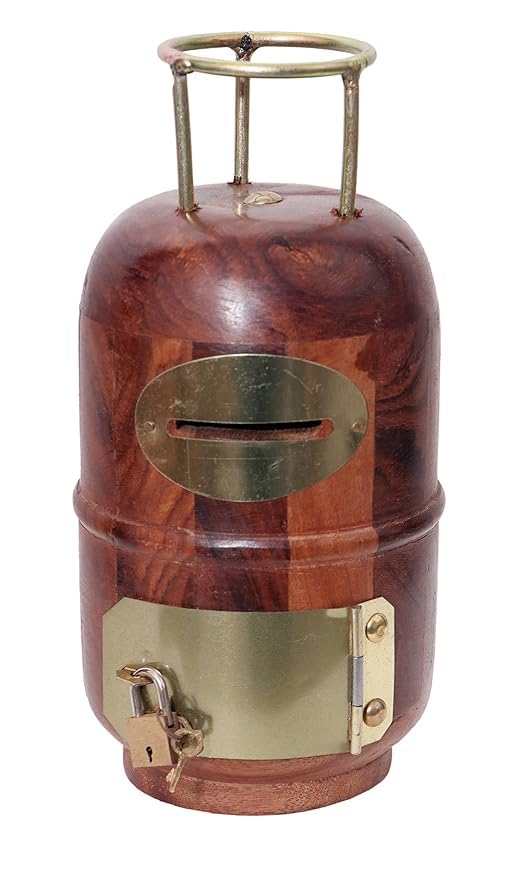 Hashmi Crafts Wooden Coin/Money/Piggy Bank Saving Box Gift for Kids | Boys/Girls Toy Shape Gas Cylinder (Rosewood) (B0CP6D2BNT) Amazon Price History, Amazon Price Tracker