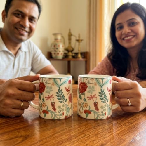 Image of Alive Multi Color Flowers Tea /Coffee Mug Set of 2 (300 ml) | Microwave & Dishwasher Safe |Premium Ceramic Mugs for Home, Office & Gifting