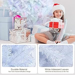 DORTALA Artificial Christmas Tree, 8FT Pine Iridescent Xmas Tree with 1636 Branch Tips, Foldable Metal Stand, White DORTALA Artificial Christmas Tree 8FT Pine Iridescent Xmas Tree with 1636 Branch Tips Foldable Metal Stand White