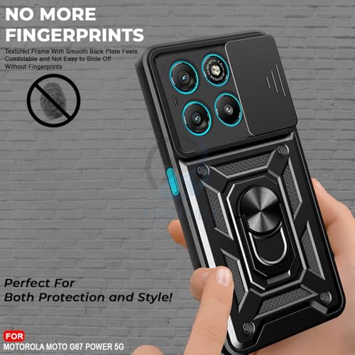 Image of AESTMO Tough Armor Moto G67 Power 5G / G57 Power 5G Bumper Back Case Cover | Ring Holder & Sliding Camera Shield Cover | 360 Degree Protection Back Case Cover (Black)