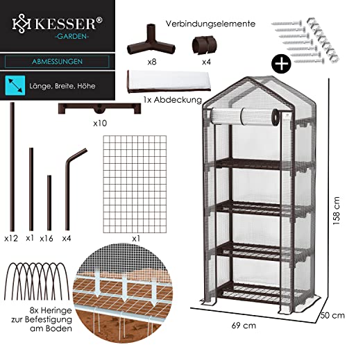 KESSER® Premium Foliengewächshaus Gewächshaus mit 4 Etagen - 69 x 50 x 158 cm Treibhaus mit 4 Regalen - Platzsparend, Hochwertiges Anzuchthaus Garten Balkon Stabil & Einfach zu Montieren – Bild 3