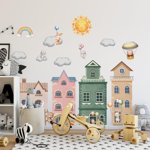 Vinilos decorativos removibles con animales y casas miniatura 1