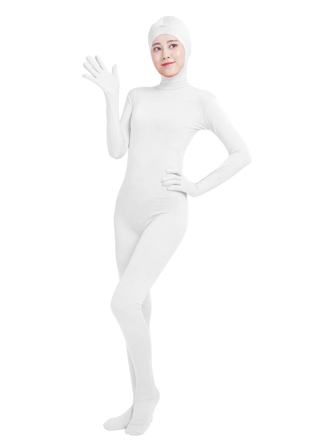 HSEMLIOE Women Open Face Spandex Skin Tight Zentai Stretch Halloween Costume White — image 1