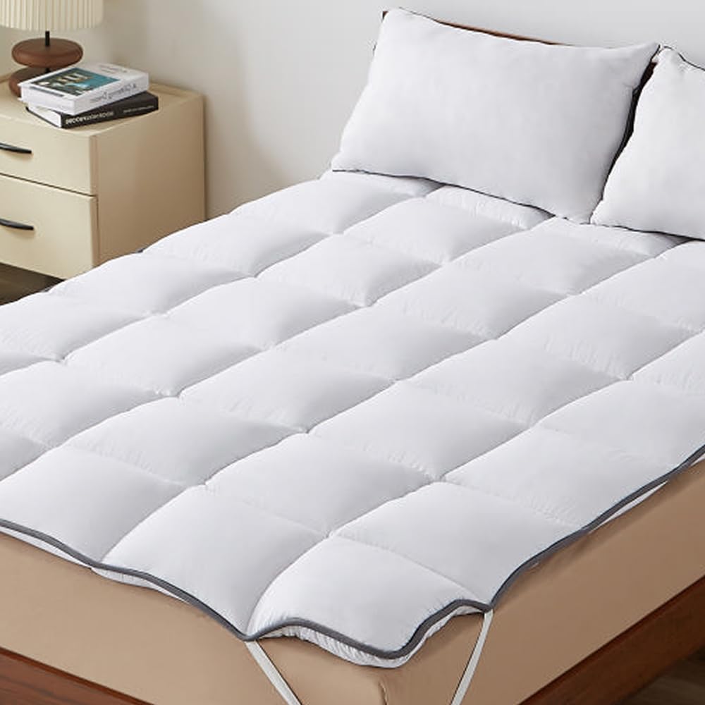 CASABEL Topper Colchón 90x190 cm, 600gsm, Extra Grueso y Suave Topper 90x190 con Microfibra Transpirable, Diseño Acolchado, 4 Correas Elásticas