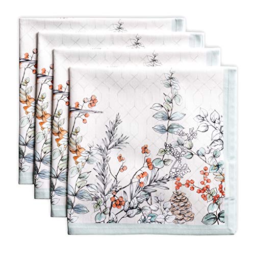 Maison D' Hermine Napkins 100% Cotton Set Of 4 Decorative Napkin Washable Cloth Napkins For Gifts, Home, Wedding, Party & Camping, Whitish Shabby Chique - Thanksgiving/Christmas (20”X20”) #TOP13