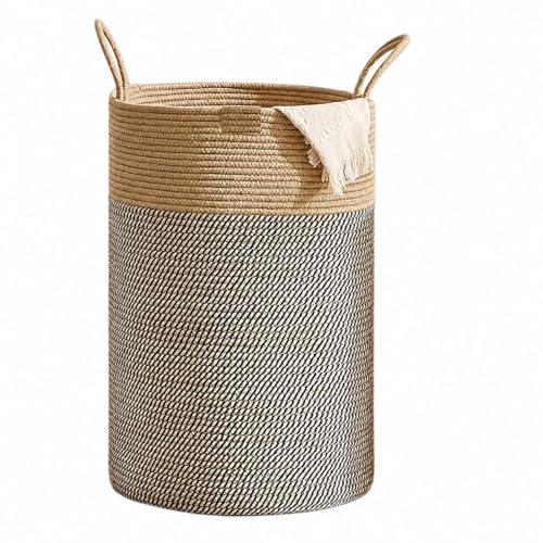 ELIZA KRAFTS Laundry Basket for Clothes | Large Cotton Rope Laundry Hamper with Handles | Foldable Storage Basket for Bathroom & Living Room | Laundry Bag for Clothes, Toys & Blanket | 36 x 36 x 46 cm