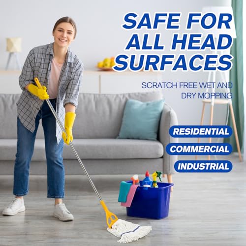 Image of Eccliy 3 Pack Commercial Mop Heads Replacement Heavy Duty 18 oz Loop End Cotton String Wet Mop Refills Washable Absorbent Reusable for Industrial Home Tile Wood Concrete Floor (White,Blue)