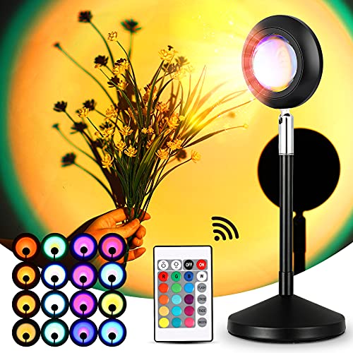 Sunset Lamp,Sunset Projection Lamp 16 Color Changing 360-degree,2021 Sunset Projection LED Light,Romantic Night Light Projector Sunset Light w/USB Remote Modern Floor Lamps for Living Room Wall Decor