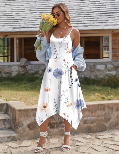 Image of Zeagoo Women Summer Midi Dresses 2026 Hawaiian Bohemian Beach Cover Up Sundress Spaghetti Strap Casual Dress with Pockets