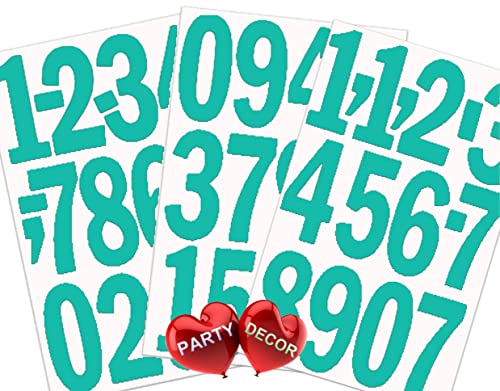 3 x Set of 30 Aqua 3" Numbers - Self Adhesive Waterproof Durable Vinyl Stickers - Cut to The Sticker Shape - Size 75mm