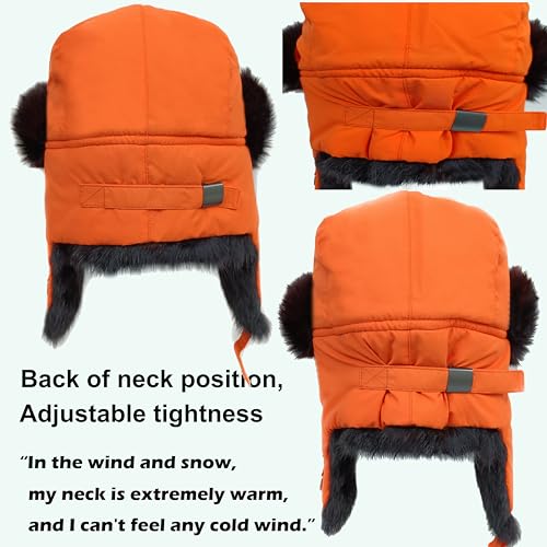 Image of Winter Trapper Hat for Men Women Warm Soft Russian Ushanka Hat Real Rabbit Fur Aviator Bomber Hats Winter Hats with Ear Flaps