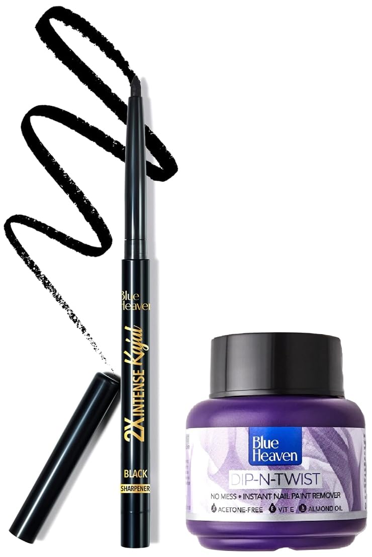 Blue Heaven 2X Intense Kajal Pencil, Black Shock| Waterproof And Smudge Proof Kajal| 0.35Gm & Dip & Twist Nail Paint Remover, 40 Ml, Matte Finish-image-12