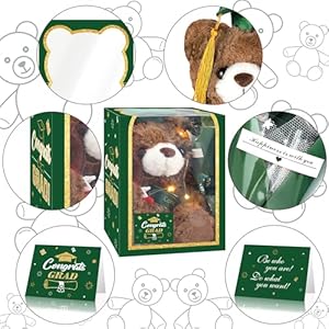 Sawowkuya Graduation Gift Set: Stuffed Teddy Bear, Soap, Artificial Flower, Congrats Grad Card, Graduation Box with Window - Green Sawowkuya Graduation Gift Set Stuffed Teddy Bear Soap Artificial Flower Congrats Grad Card Graduation Box with Window Green