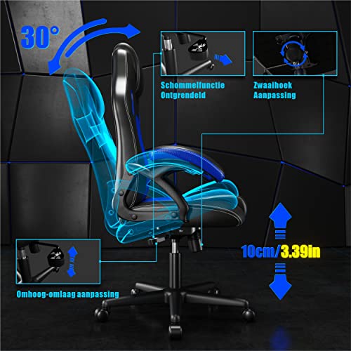 Play haha. Gaming stoel Bureaustoel Draaistoel Computerstoel Werkstoel Bureaustoel Ergonomische stoel Racestoel Lederen stoel PC-gamingstoel (Blauw) - Afbeelding 6