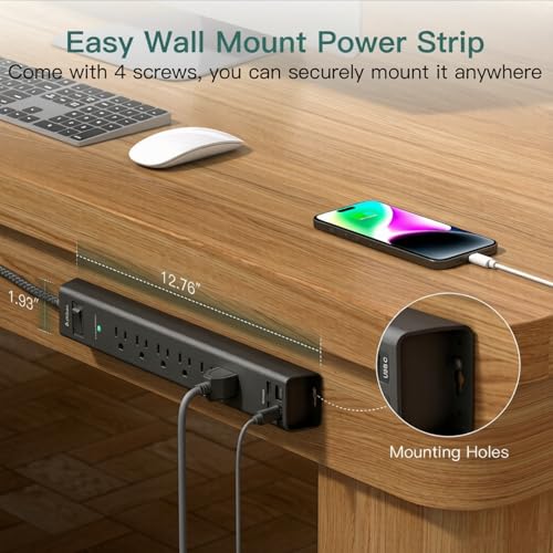 Image of 15Ft Power Strip Surge Protector with 6 Outlets and 4 USB Ports (2 USB-C)