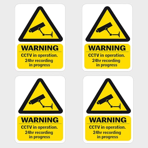 Inside Window CCTV Stickers – Printed Side is Sticky | 4 Pack | Visible from Outside | 100mm x 65mm