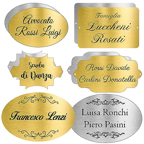 Targa Porta Targhetta Cancello Targhe Ufficio Placca Azienda Insegna Dorata o Argentata | Personalizzabili in laminato plastico da Interno e Esterno