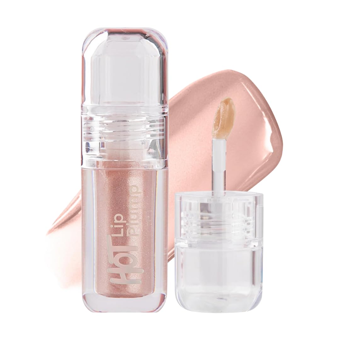 MCoBeauty - Hot Lip Plump Gloss - Disco, Shimmer Nude Shade - Moisturising Scented Lip Gloss with Precise Tapered Tip - Contains Vitamin E - Christmas