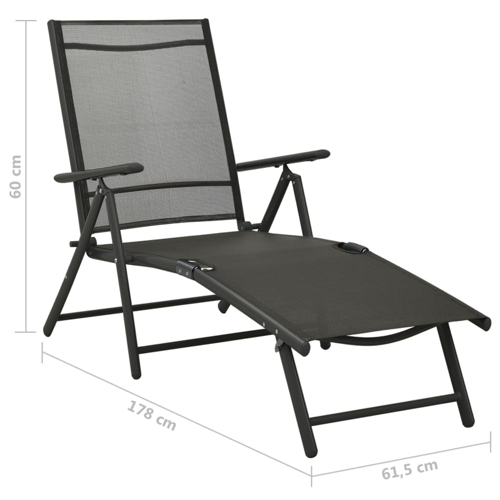 9-częściowy zestaw mebli ogrodowych, czarny, antracyt, aluminium, z 6 krzesłami, 1 leżak do opalania, 2 podnóżki, składane, do ogrodu, na balkon, do wypoczynku na świeżym powietrzu