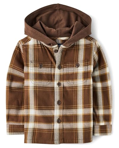 The Children's Place Baby-Boys and Toddler Long Sleeve Hooded Flannel Button Up Shirt