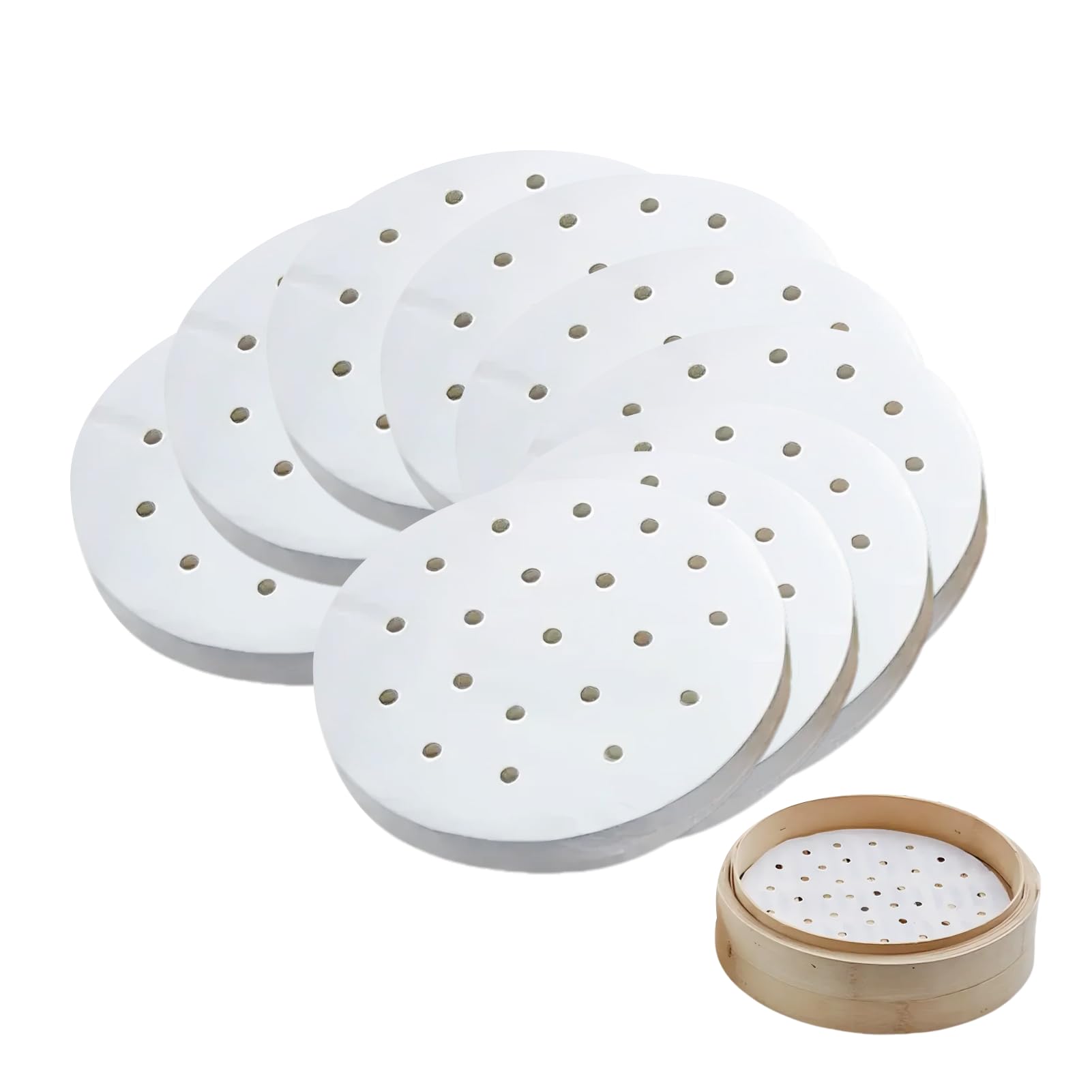 200pcs Perforated Paper 20cm Bamboo for Steaming and Steaming, 8 Inches Non-Stick Parchment Paper Like Dim Sum Paper, Air Fryer