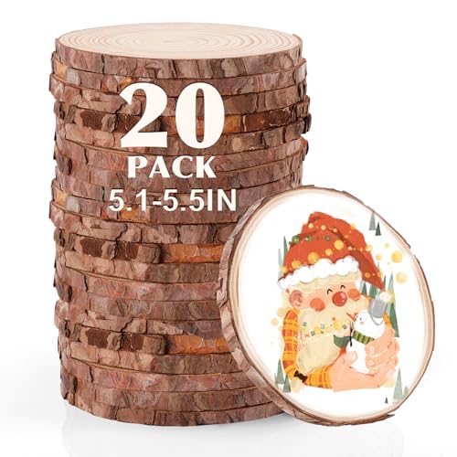 20 Pcs Unfinished Natural Wood Slices for Centerpieces.5.1-5.5 Inch Wood Rounds for Crafts. Wood Circles with Tree Bark for DIY Crafts Centerpiece Table Decorations.Baby Shower centerpieces.