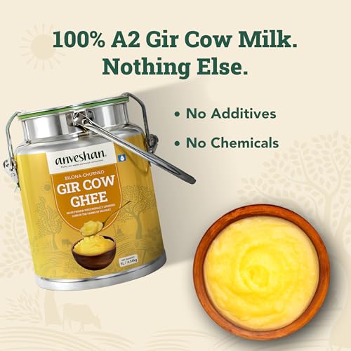 Image of Anveshan A2 Gir Cow Ghee - 5L Dolchi | Traditional Bilona Method | Curd- Churned | Cultured | Pure and Nutural | Lactose and Gluten Free | Lab Tested