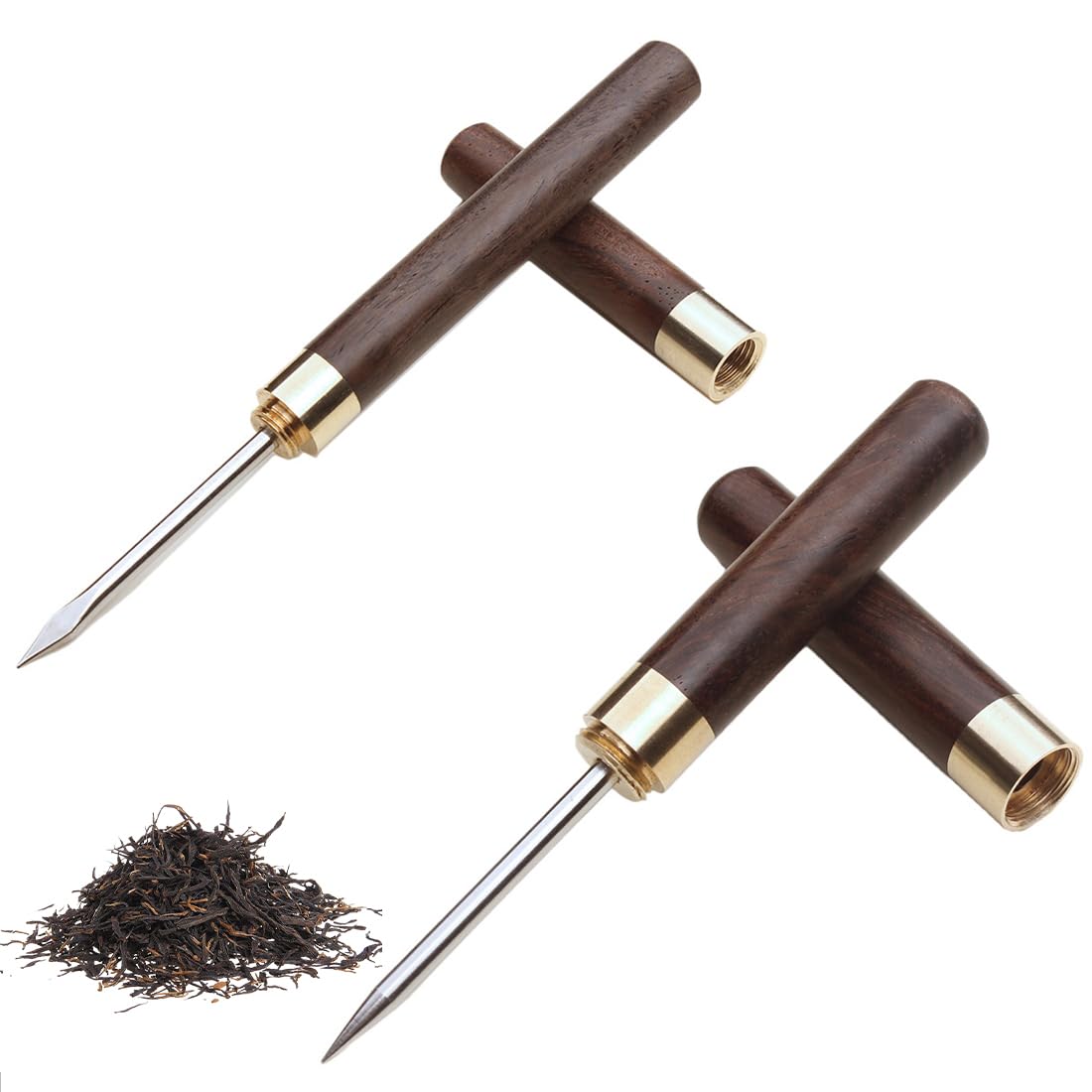 Punteruolo da Tè Set 2 pz (Piccolo & Grande) Manico Ebano Punta Metallo – Ideale per Tè Puerh, scioglie le foglie con precisione per un gusto autentico.