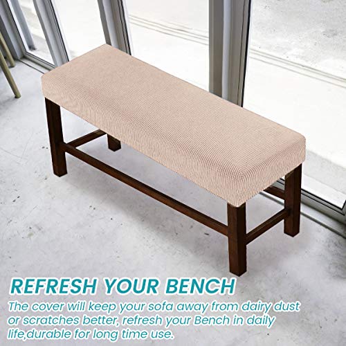 Jacquard Dining Room Bench Covers, Soft Stretch Spandex Upholstered Bench Slipcover, Removable Washable Bench Cushion Slipcovers For Living Room, Bedroom, Kitchen (Khaki) #TOP6
