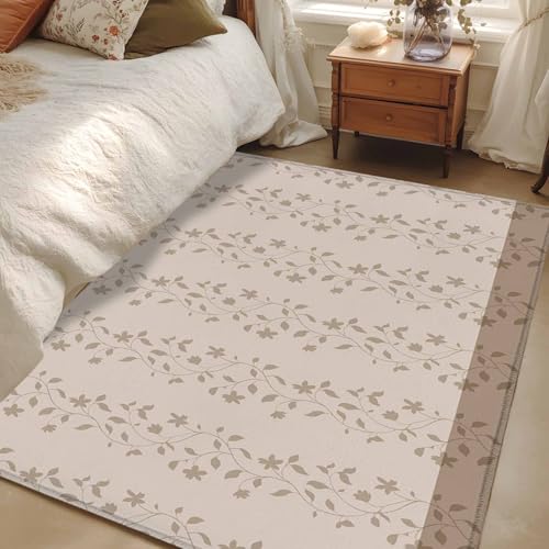 4x6 Area Rugs, Beige Pink Floral Non-Skid Rubber Backing Large