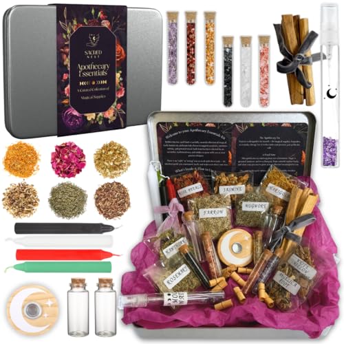 Witchcraft Supplies Kit Witchy Gift Tin with Herbs Crystals & Candles